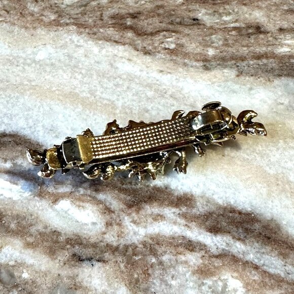 Jet Black & Marcasite Gray Floral Crystal Rhinestone Medium Barrette/Hair Clip - Picture 4 of 6